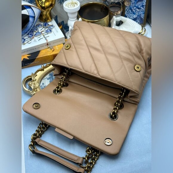 🆕 KURT GEIGER LONDON 🧿 NWOT Large Quilted Leather Soho Shoulder Bag, Camel - Picture 10 of 16